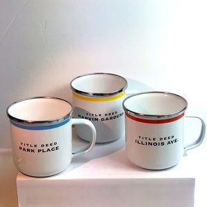 *Three* Hasbro Monopoly Park Place,  Marvin Gardens, Illinois Ave enameled cups